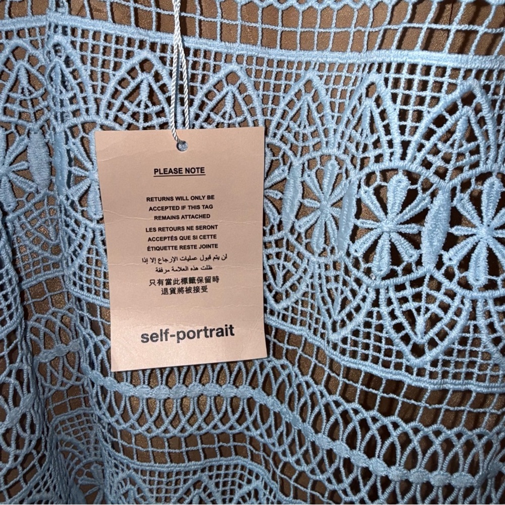 Self-Portrait Blue Spiral Panel Lace Mini Dress Guipure Size 4 - Picture 8 of 16